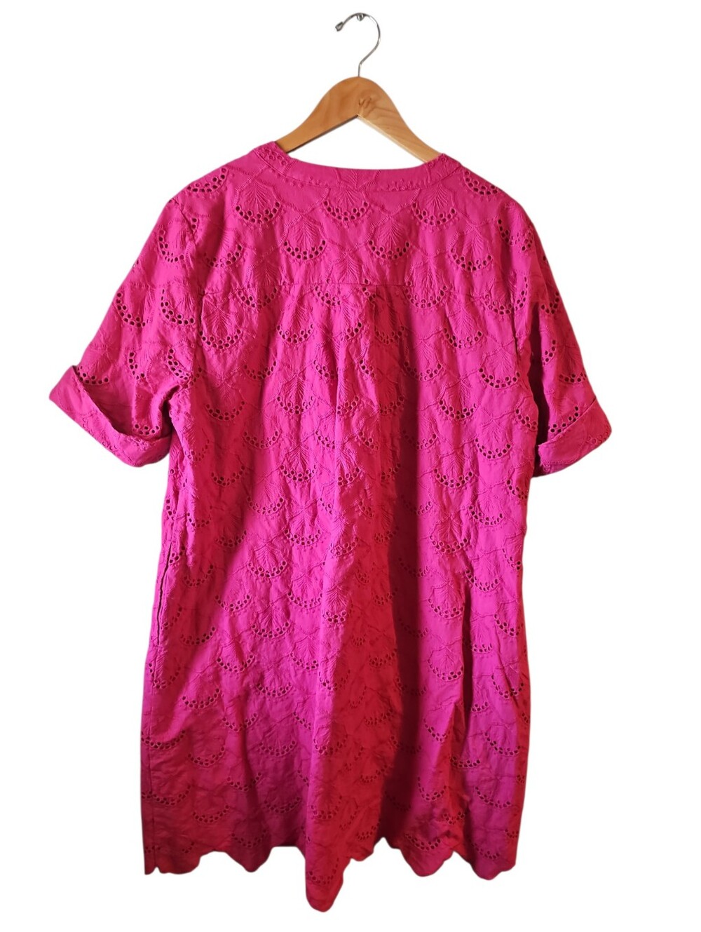 Chicos 3.5 Eyelet Popover Dress Bright Hot Pink Eyelet Sz 18 - Picture 3 of 5